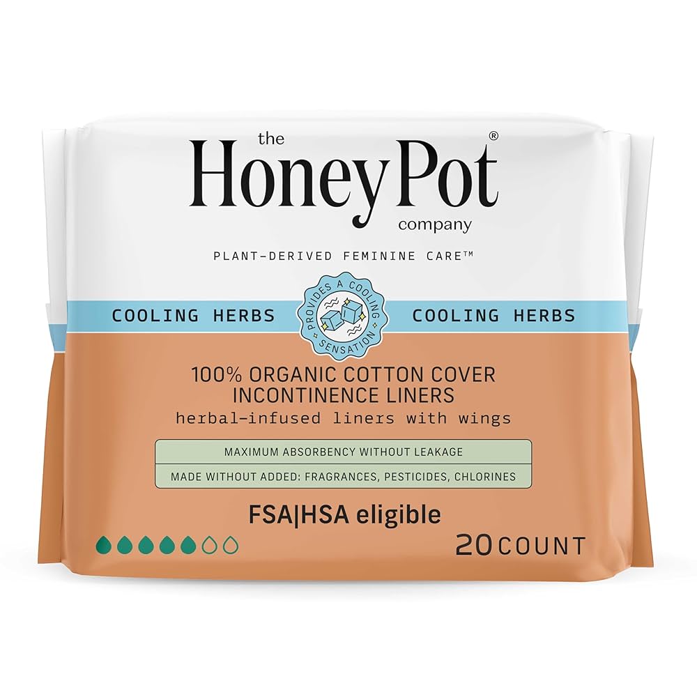 The Honey Pot Company 100% Organic Cotton Cover Incontinence Liners with Wings